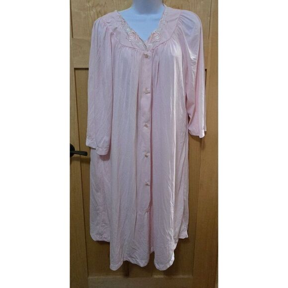 Vintage Pink Nightgown & Robe Set Embroidery Floral Details Lightweight Sleepwea - Picture 5 of 11